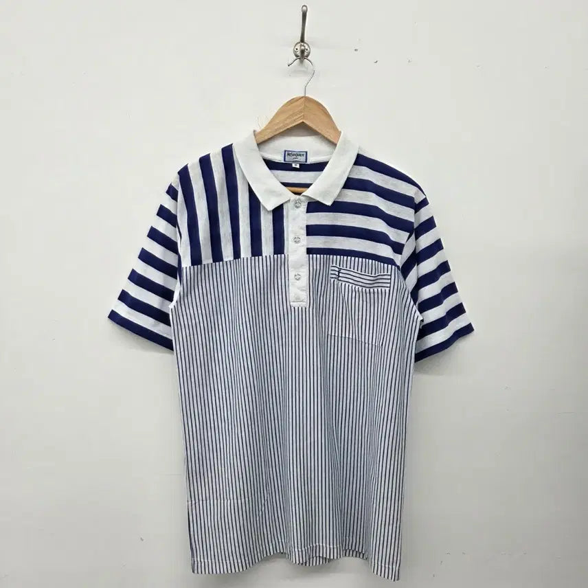 [BUNJANG] Saint Laurent Striped Short Sleeve Polo Shirt Men's M / 입생로랑 반팔 카라티 스트라이프 남m