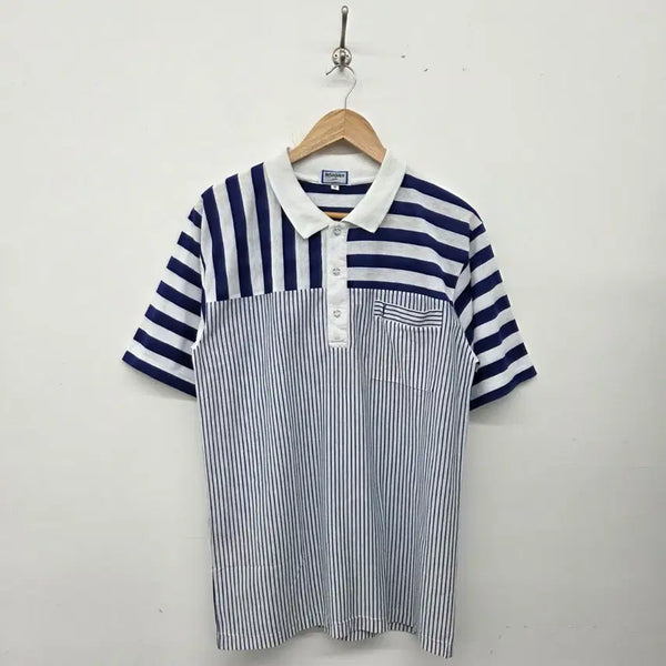 [BUNJANG] Saint Laurent Striped Short Sleeve Polo Shirt Men's M / 입생로랑 반팔 카라티 스트라이프 남m