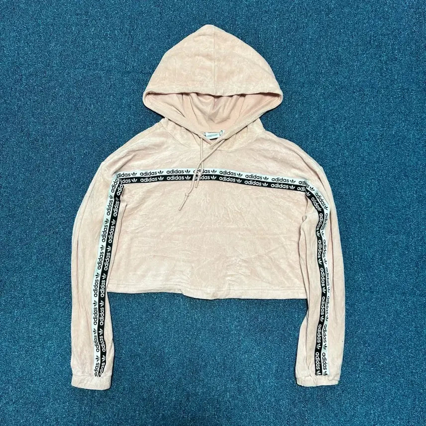 [BUNJANG] Adidas Velvet Cropped Hoodie Pink Size S / 아디다스 벨벳 크롭 후드 핑크 S