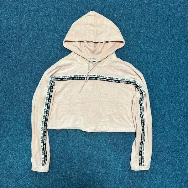 [BUNJANG] Adidas Velvet Cropped Hoodie Pink Size S / 아디다스 벨벳 크롭 후드 핑크 S
