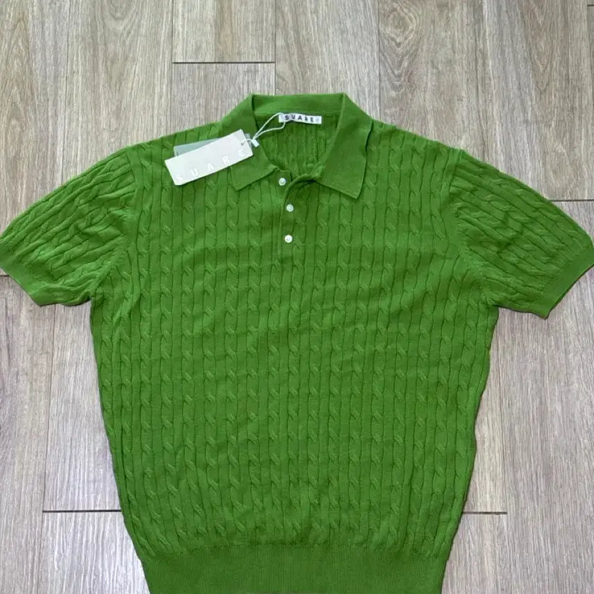 [BUNJANG] SUARE Cable Collar Short Sleeve Knit Green / 수아레 케이블 카라 반팔 니트 그린