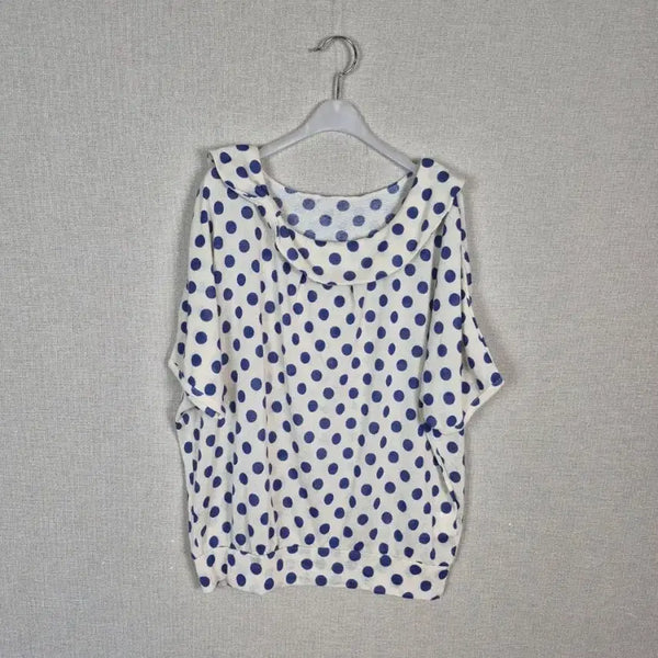 [BUNJANG] Plus Size Batwing Fit Blue Dot Ribbon Neck Blouse / (#88,99추천/F)빅사이즈 가오리핏 블루도트 리본넥 블라우스