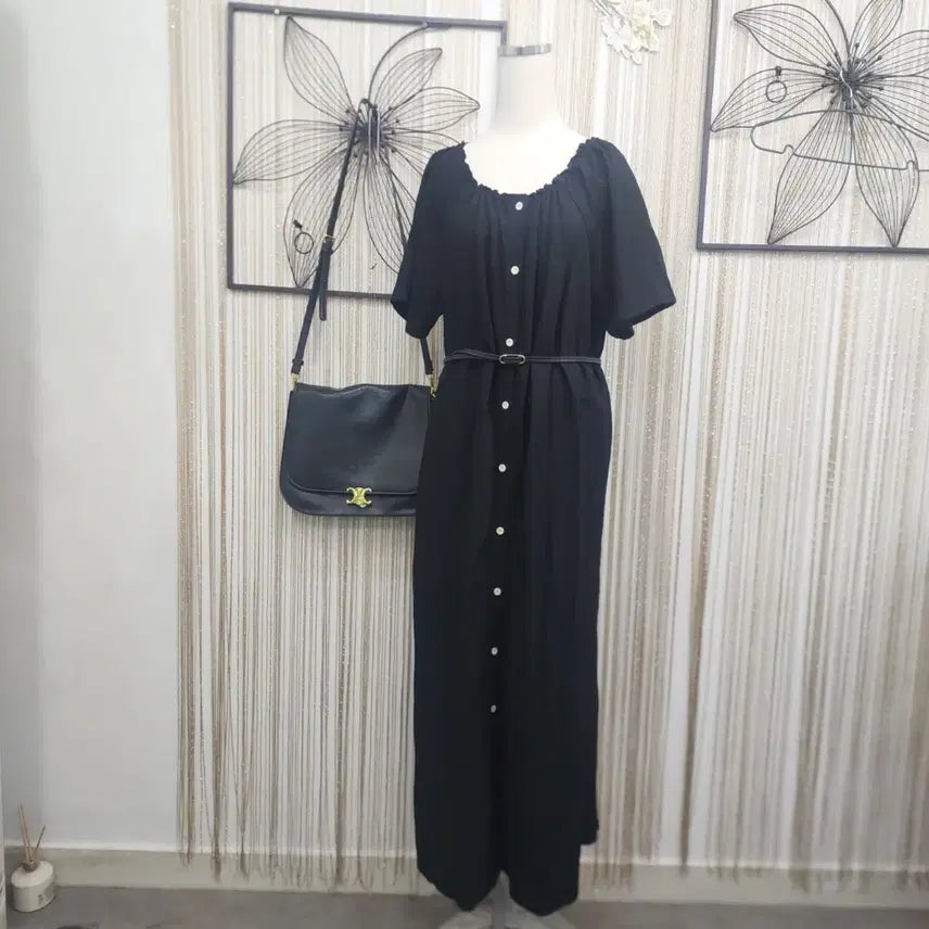 [BUNJANG] Sunday Shirring Black Maxi Dress / Sunday 셔링 블랙 원피스  free