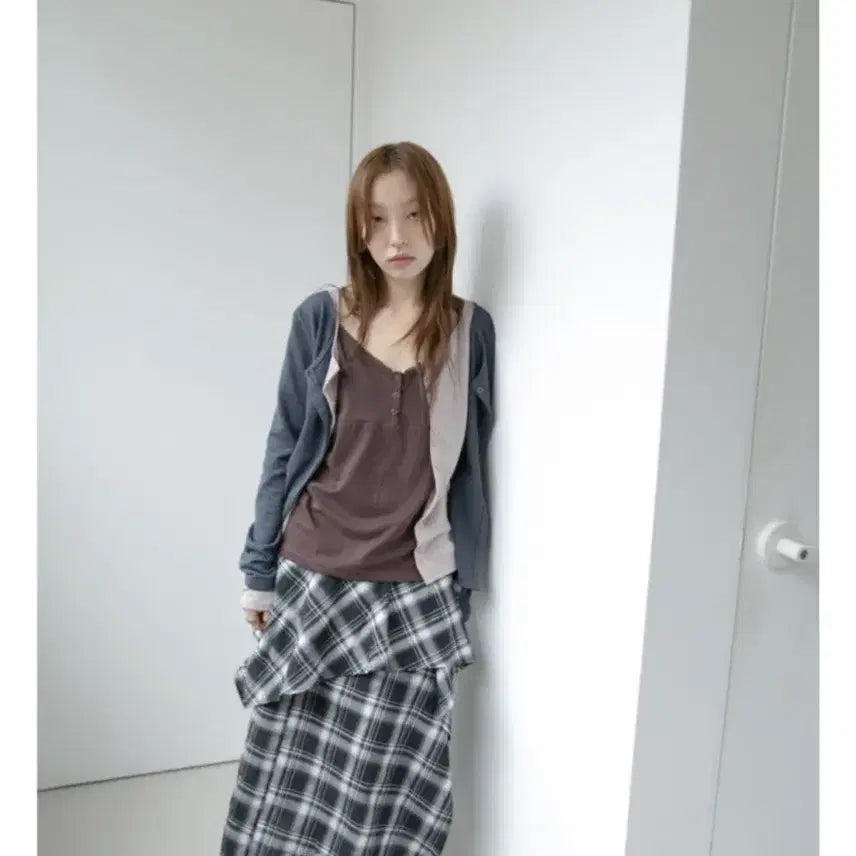 [BUNJANG] OMUSUI Layered Cardigan Charcoal / 오무수히 레이어드 가디건 차콜