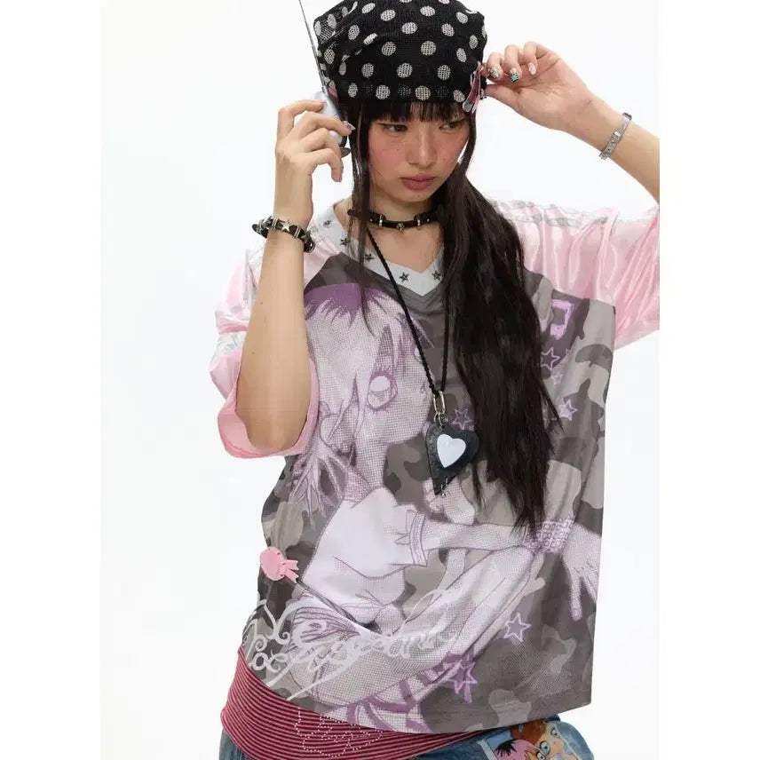 [BUNJANG] BETWEENAND Millennium Pink Camouflage Short Sleeve Jersey T-Shirt / BETWEENAND 비트윈앤드 밀레니엄 핑크 카모플라쥬 저지 반팔티