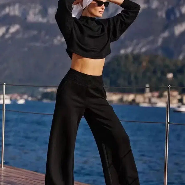 [BUNJANG] ALO High-Neck Cropped Sweatshirt and Flare Pants Set / [새상품/정품] 알로 셋업/블랙, 아이보리, 그레이
