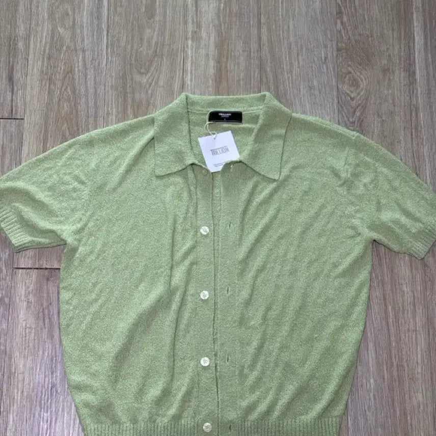 [BUNJANG] Trillion Short Sleeve Collar Knit Cardigan Light Green / 트릴리온 반팔 카라 니트 가디건 라이트 그린