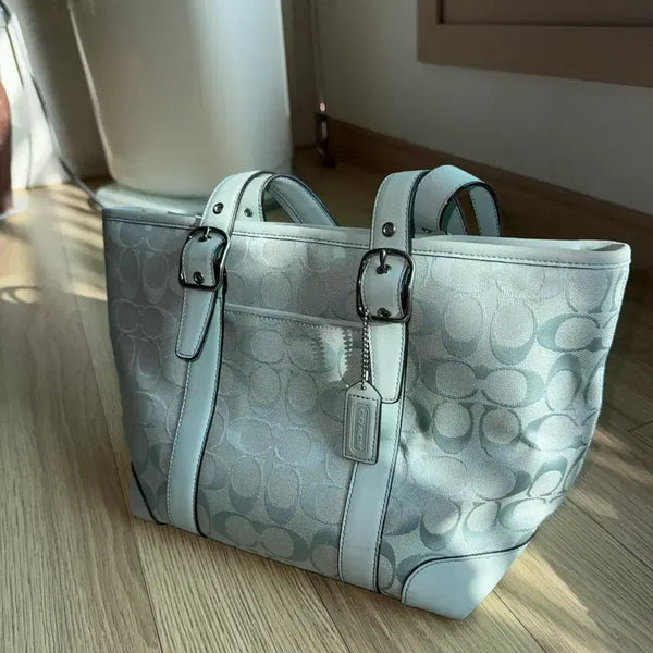 [BUNJANG] Vintage Coach Logo Pattern Tote Bag Mint / 빈티지 코치 로고 패턴 토트백 민트색