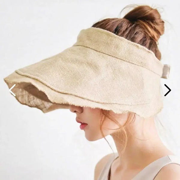[BUNJANG] Linen Wide Sun Visor with Wire - Beige / 린넨 와이어 있는 와이드 선바이저 베이지