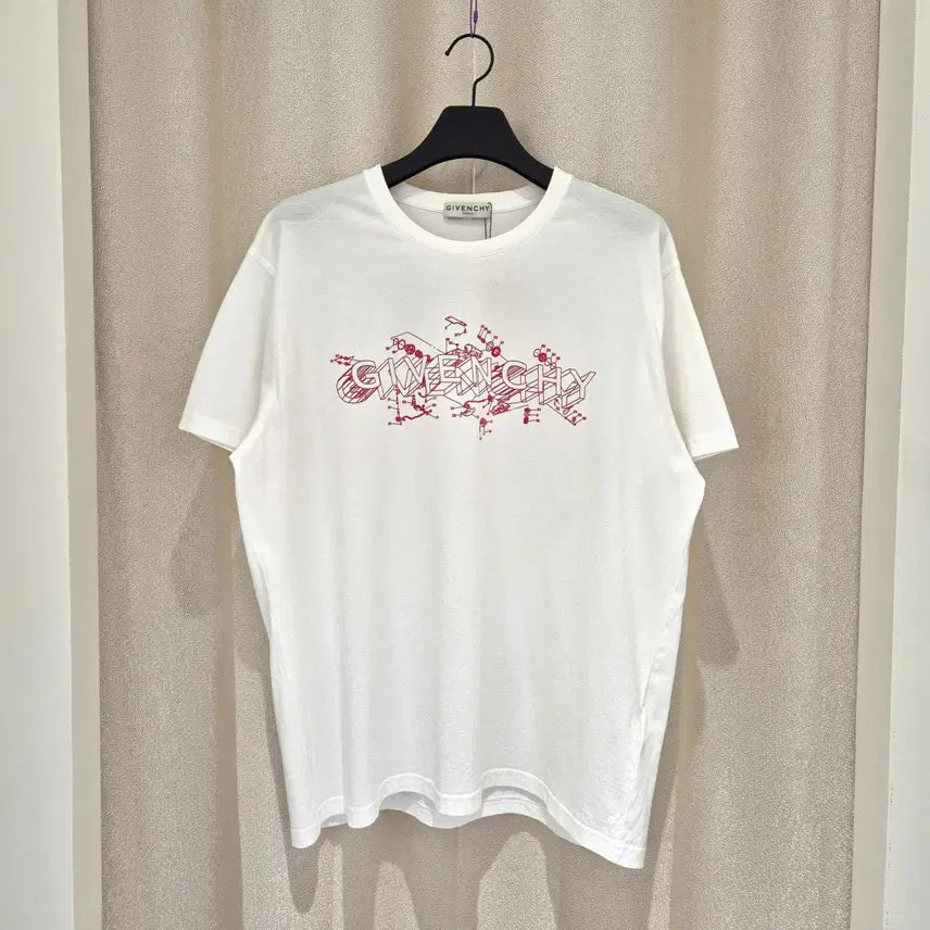 [BUNJANG] Givenchy White Schematic Logo Short Sleeve T-Shirt (XL) / (XL)지방시 화이트 스키매틱 로고 반팔 티셔츠