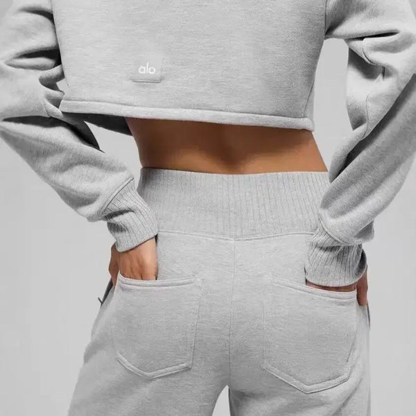 [BUNJANG] ALO High-Neck Cropped Sweatshirt & Flare Pants Set / [새상품/정품] 알로 셋업 세트 /그레이, 아이보리, 블랙
