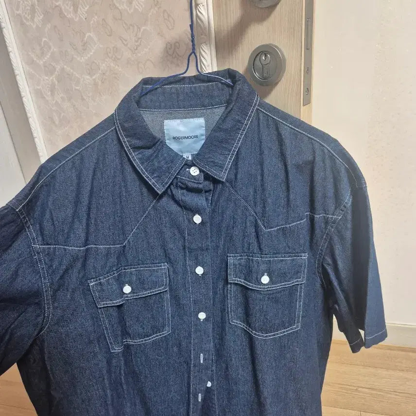 [BUNJANG] Blue Denim Short Sleeve Shirt / 청 데님 반팔셔츠