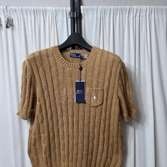 [BUNJANG] Polo Ralph Lauren Cable Knit Half Sleeve Top Beige Size L / 폴로랄프로렌 꽈배기 니트