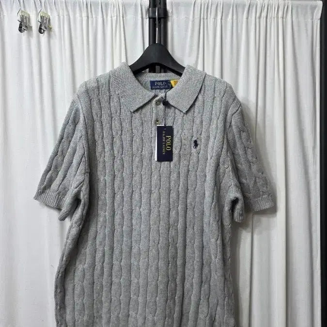 [BUNJANG] Polo Ralph Lauren Men's Cable Knit Crewneck Sweater - Grey, Size L / 폴로랄프로렌 남성 꽈배기 니트