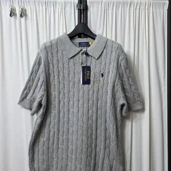 [BUNJANG] Polo Ralph Lauren Men's Cable Knit Crewneck Sweater - Grey, Size L / 폴로랄프로렌 남성 꽈배기 니트