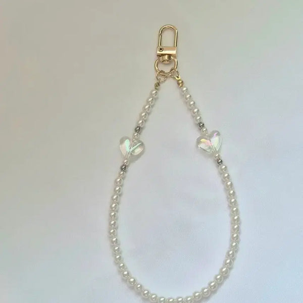 [BUNJANG] Handmade Pearl Heart Beaded Wrist Strap for Phone/Bag / 진주 하트  비즈 손목 스트랩 휴대폰 가방  키링