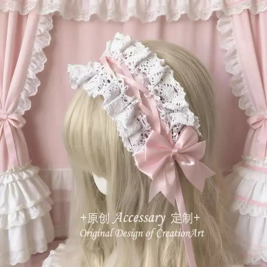 [BUNJANG] Lolita Pink Lace Ribbon Headwear Cosplay Princess Dress Hair Clip / 로리타 핑크 레이스 리본 헤도레 양산형 지뢰계 히메갸루 코스프레 졸업사진 공주 드레스 원피스 리본핀