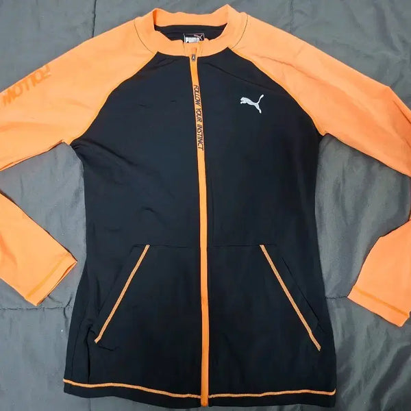[BUNJANG] PUMA Orange Color Block Zip-Up Rash Guard Top (L) / [PUMA 정품/L] 푸마 오렌지 배색 집업 래쉬가드 / 운동 상의
