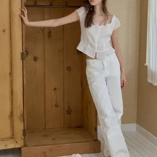 [BUNJANG] Lebaine Pearl Crinkle Blouse Cream / lebane 르베인 펄 크링클 블라우스 크림