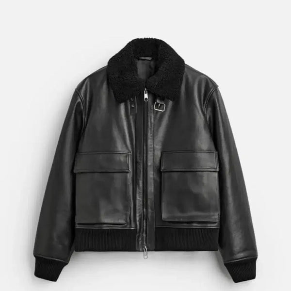 [BUNJANG] Zara Leather Aviator Jacket Black / 자라 레더 에비에이터 자켓 블랙 L