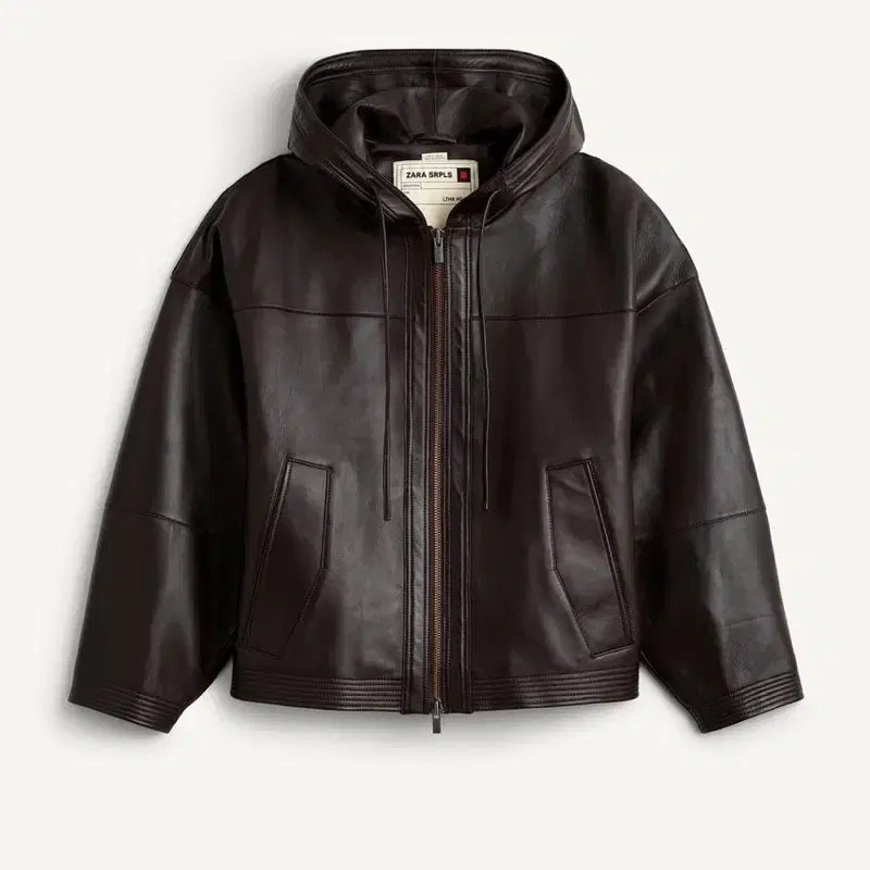 [BUNJANG] ZARA SRPLS Hooded Leather Jacket Dark Brown L-XL / 자라 SRPLS 후드 레더 자켓 다크 브라운 L-XL