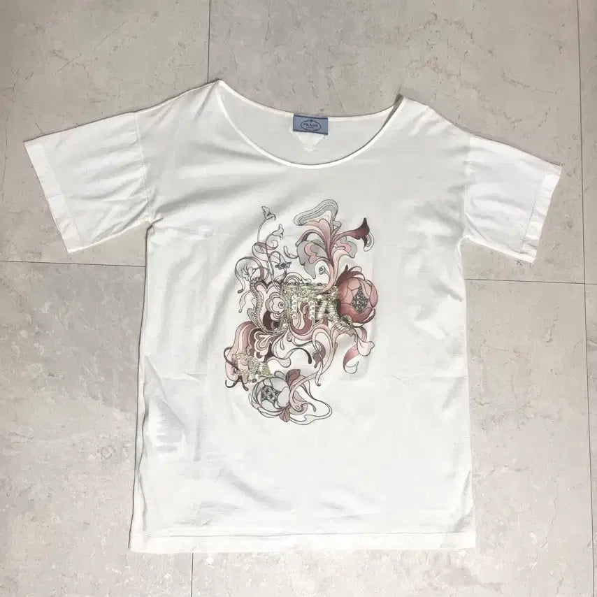 [BUNJANG] Prada Cubic Detail T-Shirt / 프라다 큐빅 디테일 티셔츠
