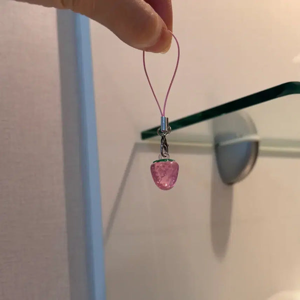 [BUNJANG] Strawberry Charm Strap Keychain Pink / 미사용 딸기 모양 스트랩 키링 핑크