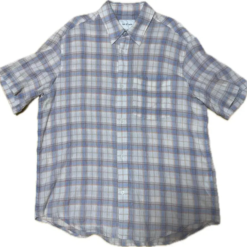 [BUNJANG] Artifacts Vintage Check Half Shirt Cream/Blue / 아트이프액츠 빈티지 체크 하프셔츠 크림/블루 M사이즈