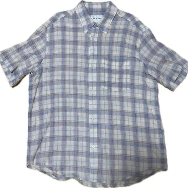 [BUNJANG] Artifacts Vintage Check Half Shirt Cream/Blue / 아트이프액츠 빈티지 체크 하프셔츠 크림/블루 M사이즈