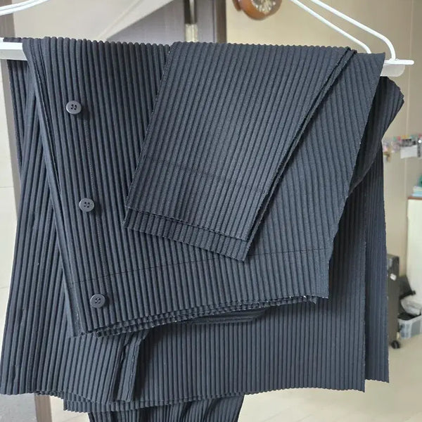 [BUNJANG] Issey Miyake Fine Knit Pleats Cardigan & Wide Pants Set / 이세이미야케 파인니트 플리츠 가디건, 와이드 팬츠