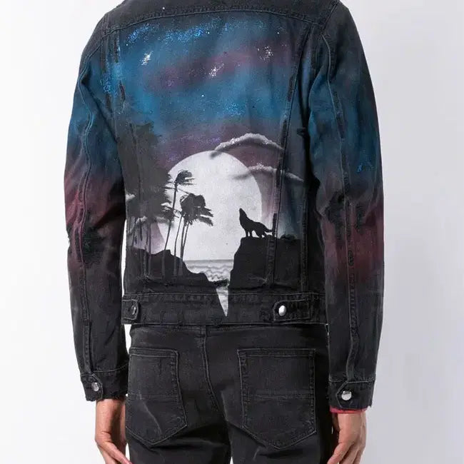 [BUNJANG] Amiri Airbrushed Starry Wolf Trucker Jacket / 아미리 에어브러시 스태리 울프 트러커 자켓