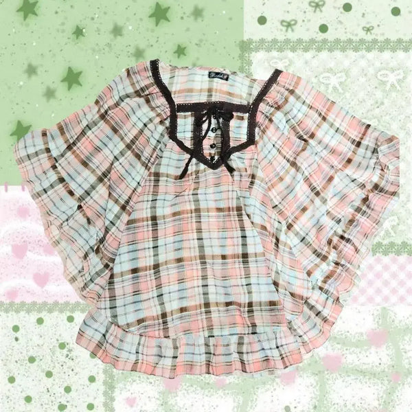 [BUNJANG] Morrigan Mint Chocolate Cape Blouse / 헤이세이 모리걸 민트초코 케이프 블라우스 판초 딸기초코 아오이유우 라떼갸루 갸루 세실맥비 엑시즈팜 리즈리사 깔 핀터깔