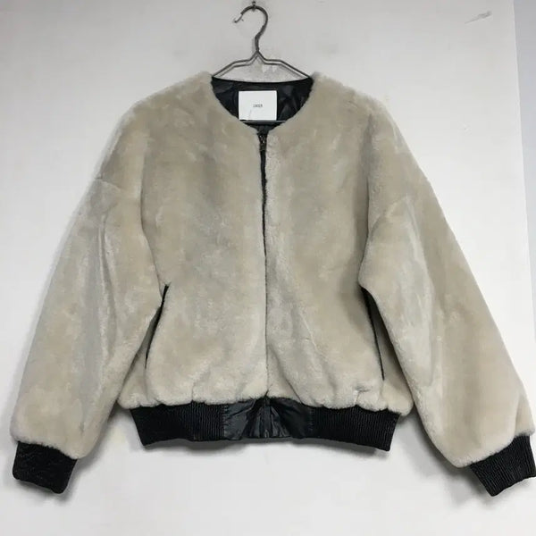 [BUNJANG] UMER Leather Pointed Faux Fur Jacket / UMER 유메르 레더포인트 퍼 자켓