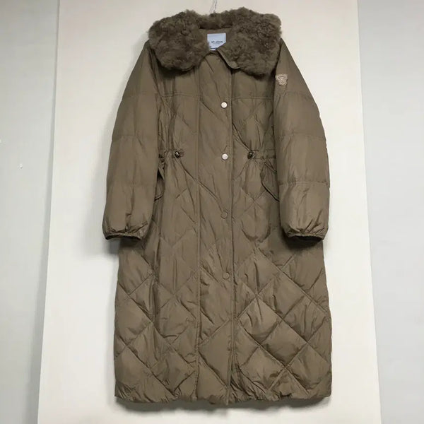 [BUNJANG] Senjohn Quilted Goose Long Padding with Wool Collar / 센죤 양모카라 퀼팅 구스 롱패딩 55