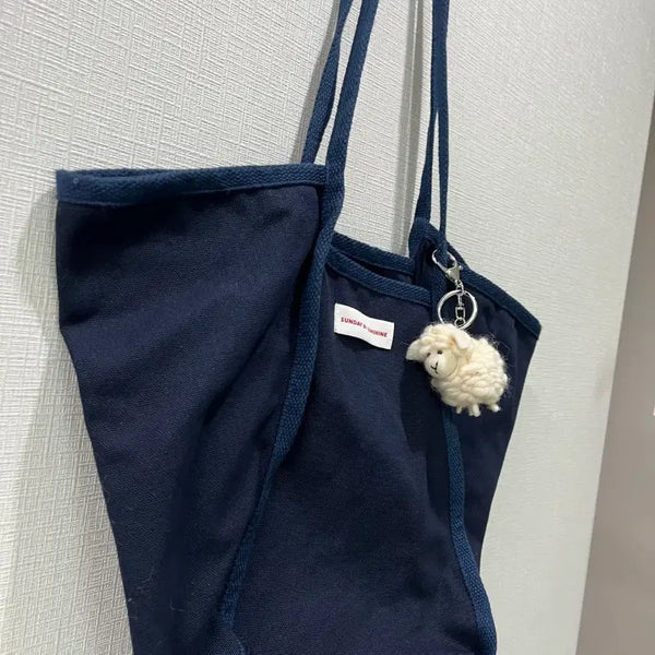 [BUNJANG] Sunday Sunshine Navy Canvas Bag with Lamb Keyring / 선데이 선샤인 네이비 캔버스백 양 키링 포함