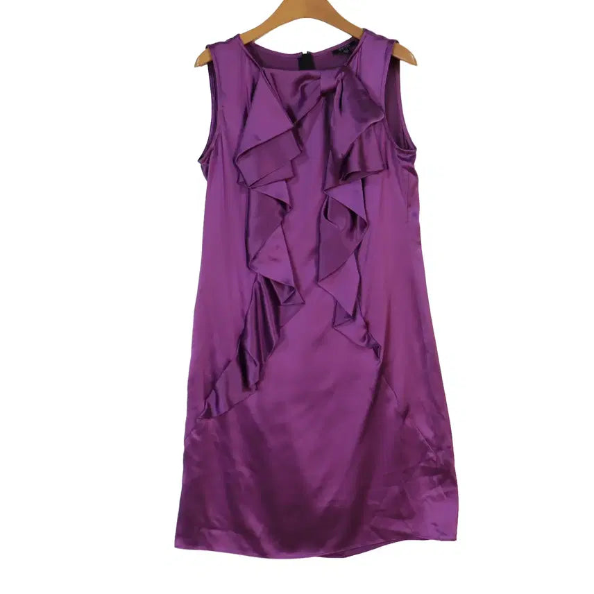 [BUNJANG] Leentio 100% Silk Sleeveless Frill Dress Purple (Size 8) / Leentio 실크100 프릴 원피스 8 퍼플 민소매 하객룩