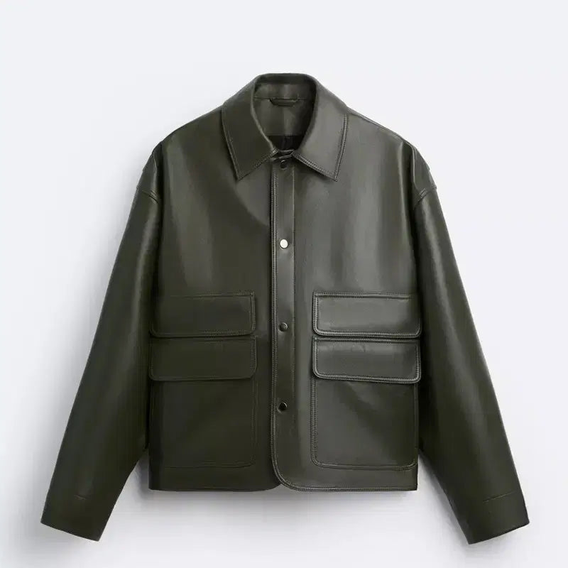 [BUNJANG] Zara Pocket Leather Jumper Green L-XL / 자라 포켓 레더 점퍼 그린 L-XL