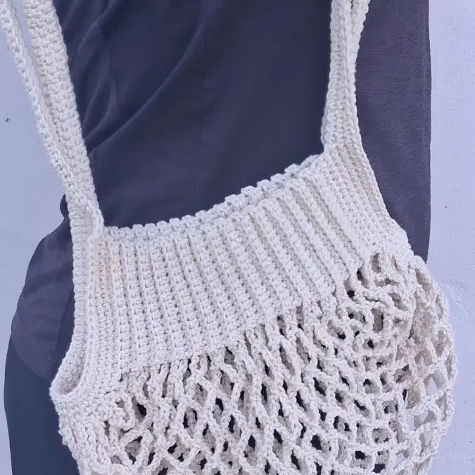 [BUNJANG] Knit Mesh Tote Bag Beige / 뜨개 그물 가방 베이지