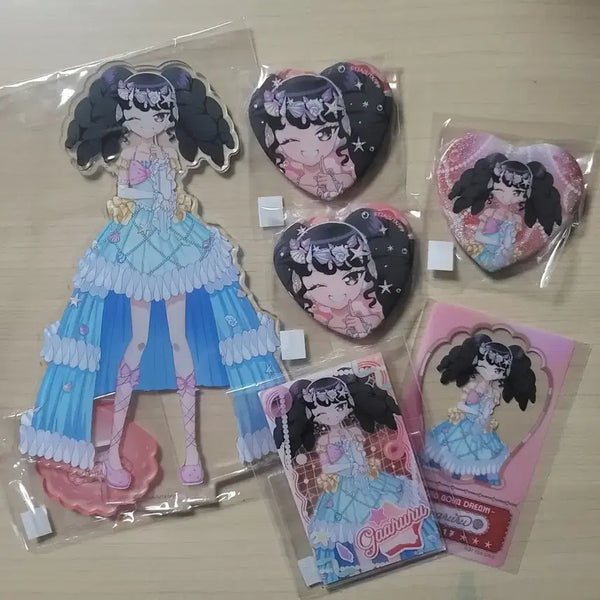 [BUNJANG] Pripara Garuru Akukuji Oshichare Acrylic Stand & Can Badge Set / 프리파라 가루루 아쿠아쿠지 오시챠레 아크릴스탠드 캔뱃지 카드