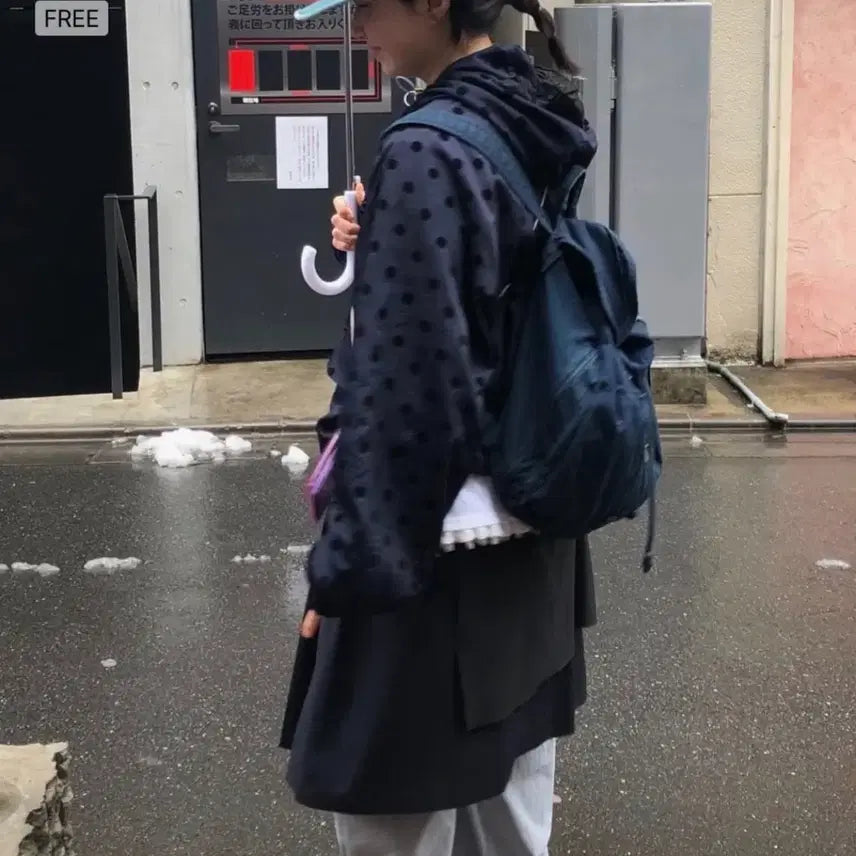 [BUNJANG] OHEHIO Dot Frill Hooded Zip-Up Windbreaker Navy / 오헤시오 도트 프릴 후드집업 바람막이 네이비