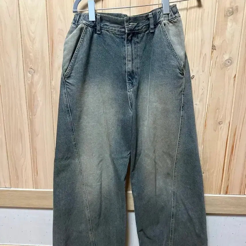 [BUNJANG] Arkam Paneled Wide Denim Pants - Size 1 / 아캄 paneled denim pants 1사이즈 와이드데님