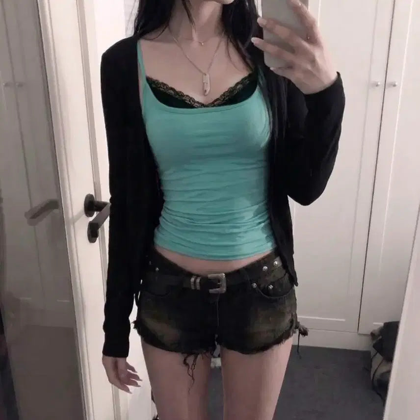 [BUNJANG] Mintcore Layered Lace Camisole / 새상품 에이블리 민트코어 레이어드 레이스 나시