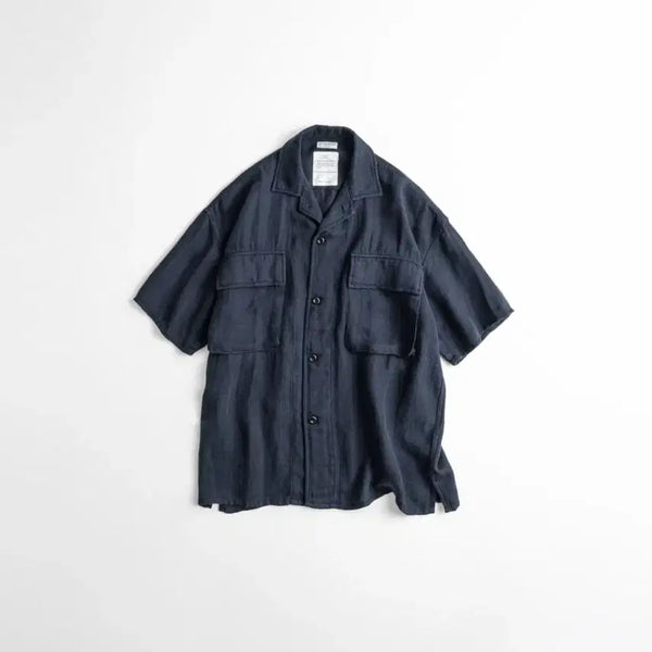 [BUNJANG] BEHVIOR Dyed HBT Linen M43 Half Shirt Navy / [2] 비헤비어  dyed hbt linen m43 half shirt navy
