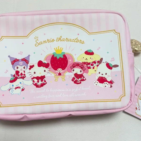 [BUNJANG] Sanrio Ichigo Shimbun 50th Anniversary Square Pouch Pink / (정품)산리오 이치고신문 50주년 사각 파우치 핑크