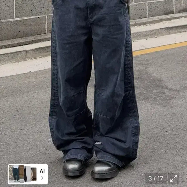[BUNJANG] Intempo Mood Track Washed Cotton Wide Pants Navy / 인템포무드 트랙 워시드 코튼 와이드 팬츠 네이비 품절사이즈 M 재입고x