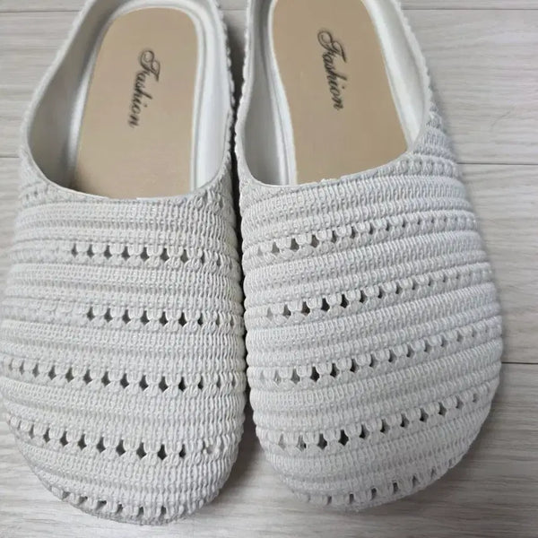 [BUNJANG] Rattan Mule Slippers White / 라탄 뮬 슬리퍼 화이트