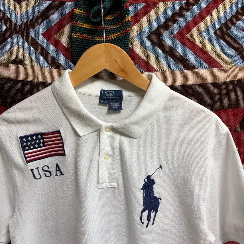 [BUNJANG] Polo Ralph Lauren Chief Keeper Big Pony USA Flag Short Sleeve Polo Shirt / L) 폴로 랄프로렌 치프키프 빅포니 USA 성조기 반팔 카라티
