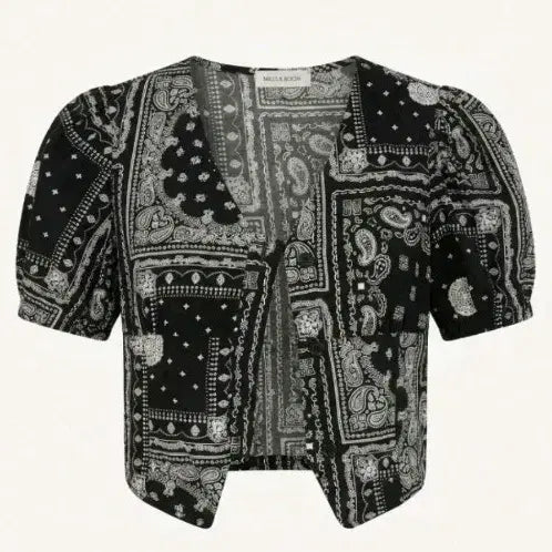 [BUNJANG] Mills & Boon Black Paisley Pattern Cropped Top / 블랙 페이즐리 패턴 크롭 Mills & Boon