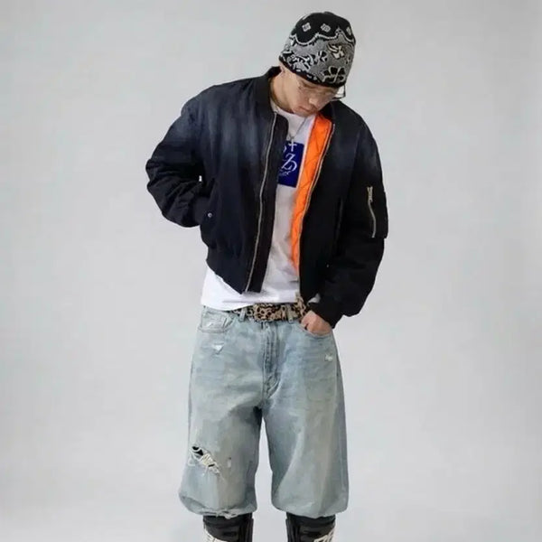 [BUNJANG] Greyz Vintage Washed Gradient Bomber Jacket / 그레일즈 빈티지 왁시드 그라데이션 봄버자켓