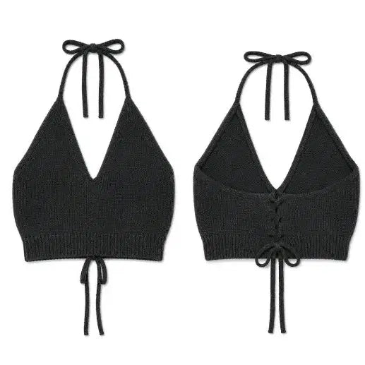 [BUNJANG] Black Knit Crop Top / 블랙 니트 크롭탑